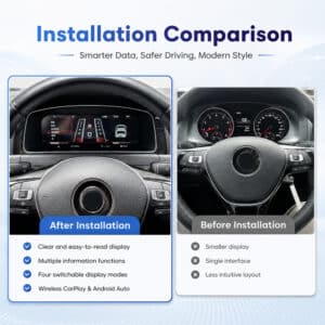 VW Golf Mk7 сравнение виртуальной приборной панели, демонстрирующее более умные данные, безопасное вождение, современный стиль